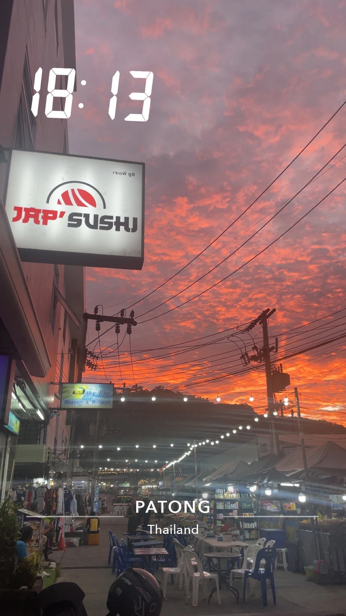 JAP'SUSHI sign at sunset, Patong